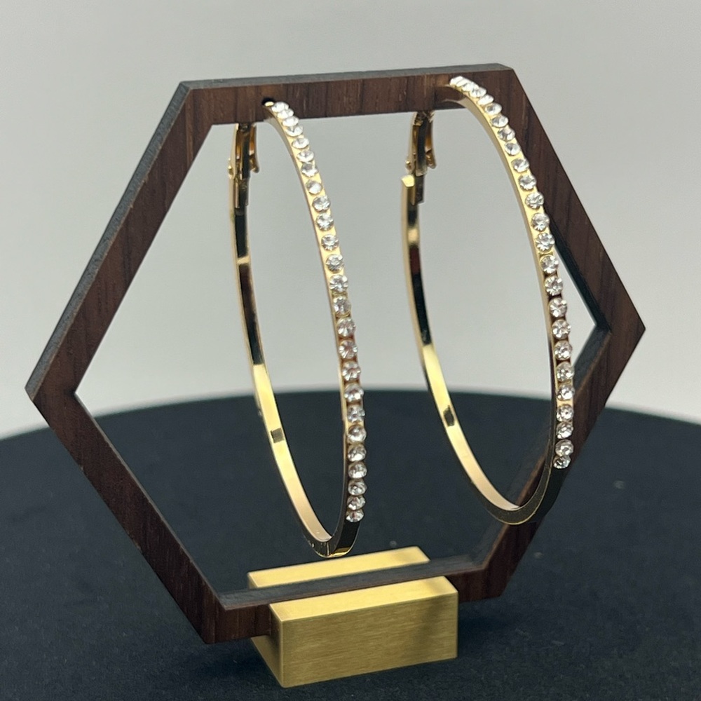 Rhinestone Hoop Earrings: Gold